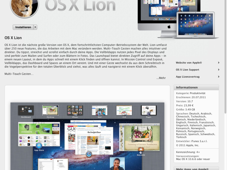 Die Schaltfläche „Installieren“ taucht nur dann auf, wenn man die Produktseite mit gedrückter Wahltaste aus der Liste der bisher getätigten Einkäufe heraus öffnet.