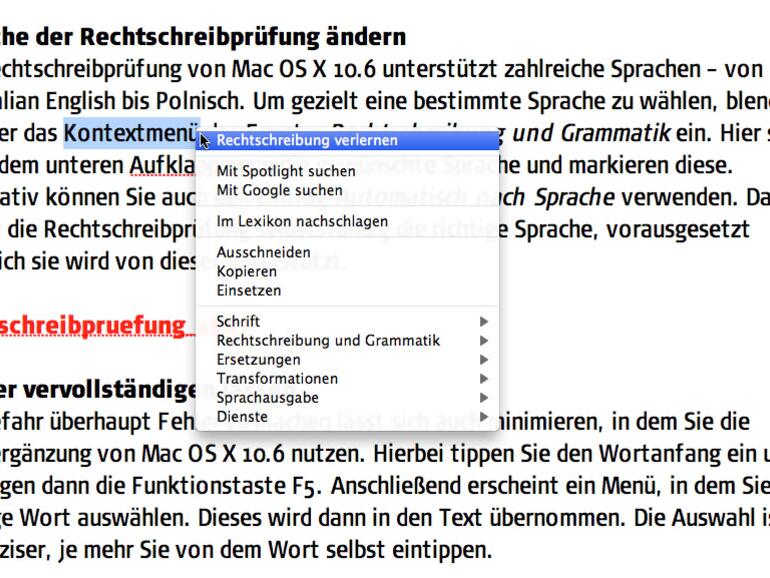 Per Kontextmenü lassen sich einzelne Wörter wieder aus dem Benutzerwörterbuch entfernen
