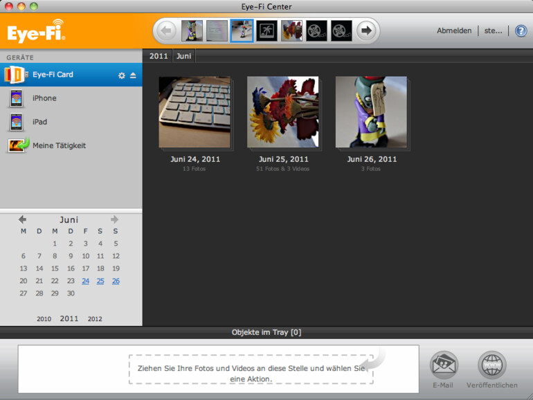 &amp;lt;strong&amp;gt;Eye-Fi Center:&amp;lt;/strong&amp;gt; Bevor die Karte verwendet werden kann, muss diese online freigeschaltet werden. Die Konfiguration der Eye-Fi-Karte erfolgt über die mitgelieferte Eye-Fi-Center-Anwendung.