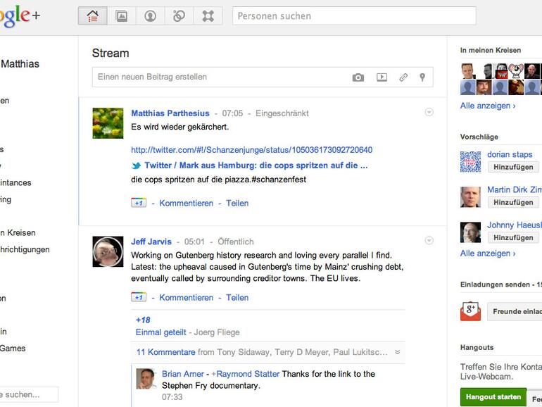 Die Darstellung des Streams ähnelt der von Facebook