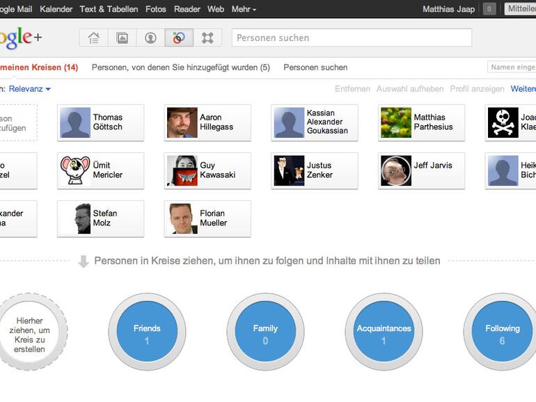 Die Kreise bestimmen, wer was sehen darf. Freundschaften kön­nen dabei auch einseitig sein