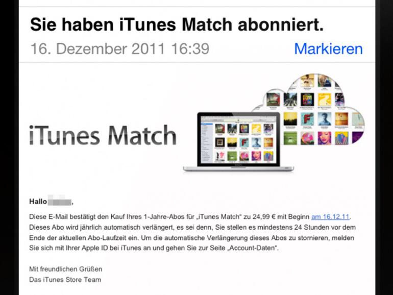 &amp;lt;strong&amp;gt;Auch in der Bestätigungsmail weist Apple auf die automatische Verlängerung des iTunes-Match-Abos hin&amp;lt;/strong&amp;gt;