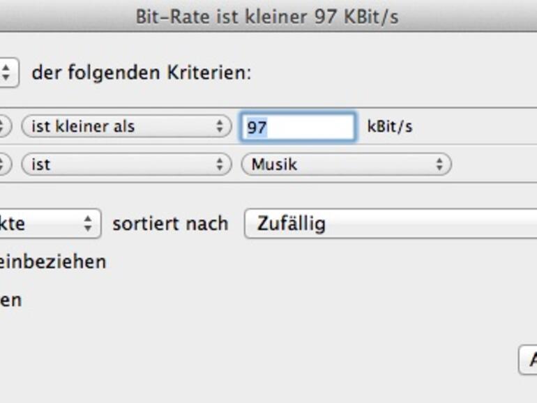 &amp;lt;strong&amp;gt;Über eine intelligente Wiedergabeliste lassen sich Songs ausfindig machen, die den Mindestanforderungen nicht entsprechen.&amp;lt;/strong&amp;gt;