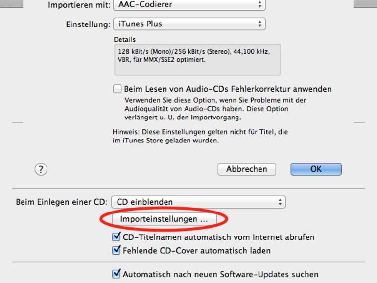 &amp;lt;strong&amp;gt;Eventuell müssen Sie die Importeinstellungen anpassen - wichtig ist: Die Bitrate muss über 96 KBit/s liegen.&amp;lt;/strong&amp;gt;
