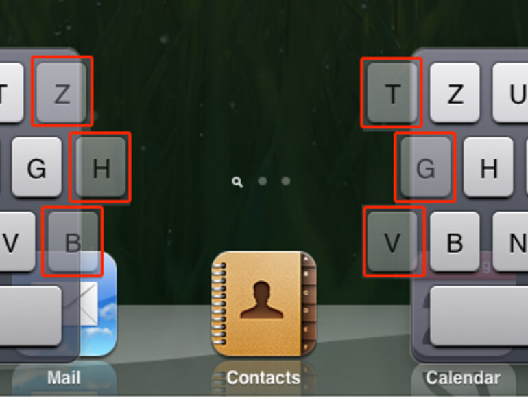 &amp;lt;b&amp;gt;Z, H, G und T, G, V: &amp;lt;/b&amp;gt;Diese sechs Buchstaben sind auch auf der jeweils anderen Seite der geteilten Tastatur erreichbar