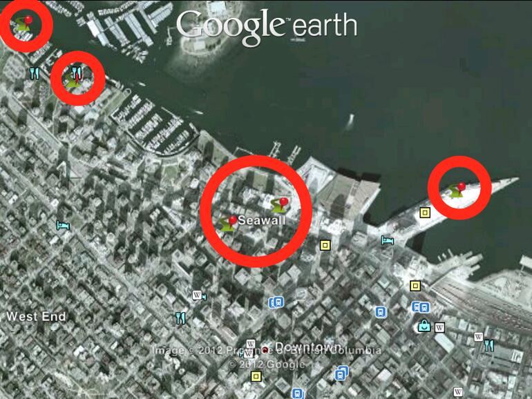 Vom Dienst Everytrail in Google Earth markierte Wanderwege