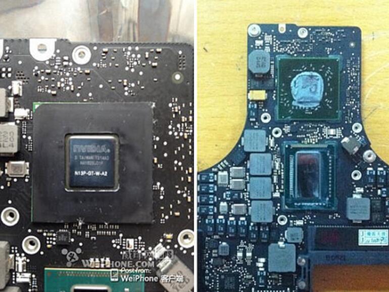 Neues Logic Board (links), Logic Board aktuelles MacBook Pro (rechts).