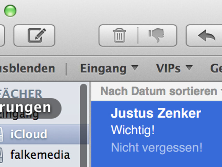 <b>Erinnerung per Drag & Drop: </b>Wird eine E-Mail aus dem Posteingang auf das Erinnerungen-Symbol gezogen, erstellt die Anwendung einen neuen Eintrag