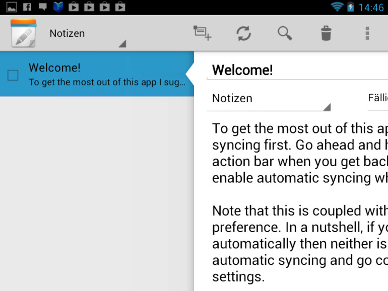 Ein Beispiel für eine gelungene App: Notes for ICS ist für Smartphones und Tablets angepasst.
