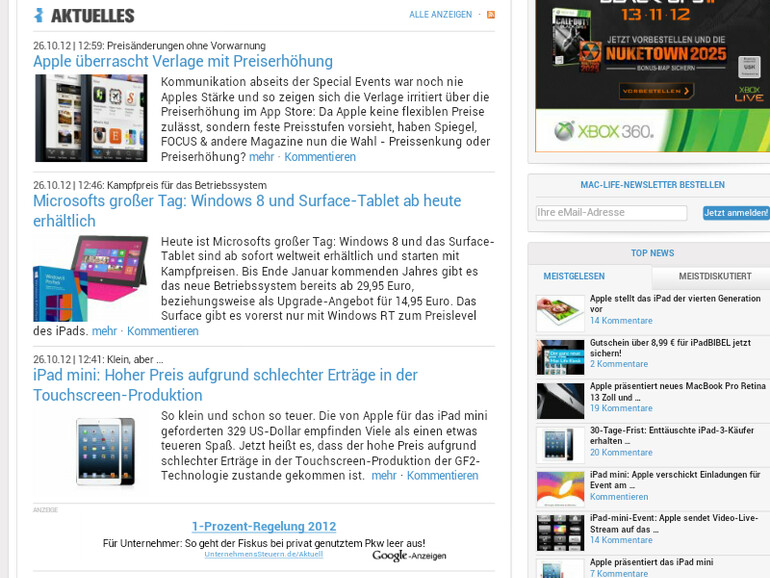 Im Hochkantformat kann die Darstellung von Webseiten auf dem Nexus 7 überzeugen.