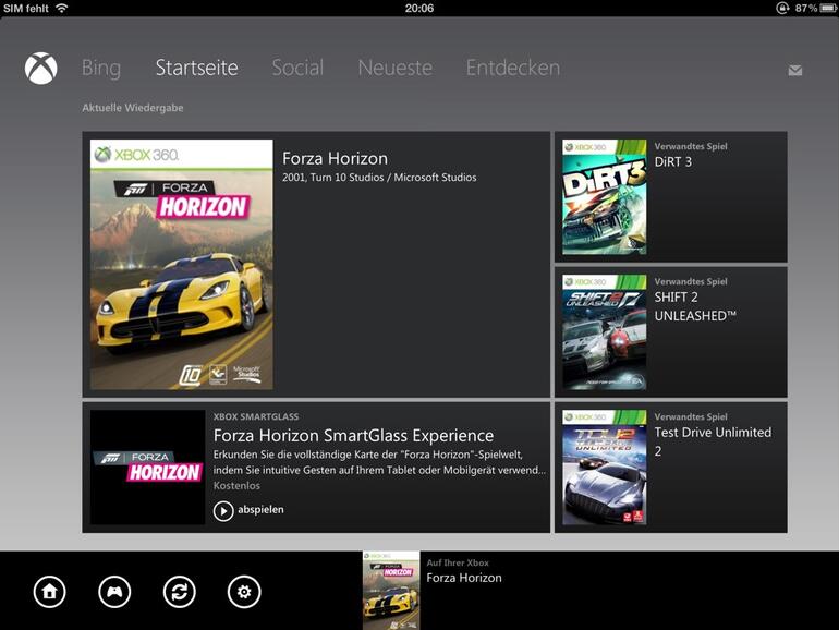<strong>Die Startseite der SmartGlass-App auf einem iPad</strong>
