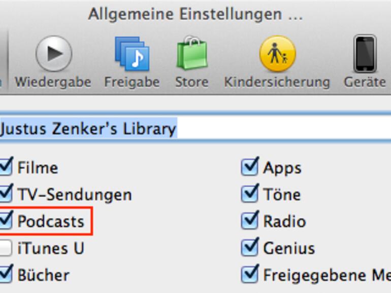 &lt;b&gt;iTunes-Einstellungen: &lt;/b&gt;Nicht nur Podcasts können in den Einstellungen (de)aktiviert werden