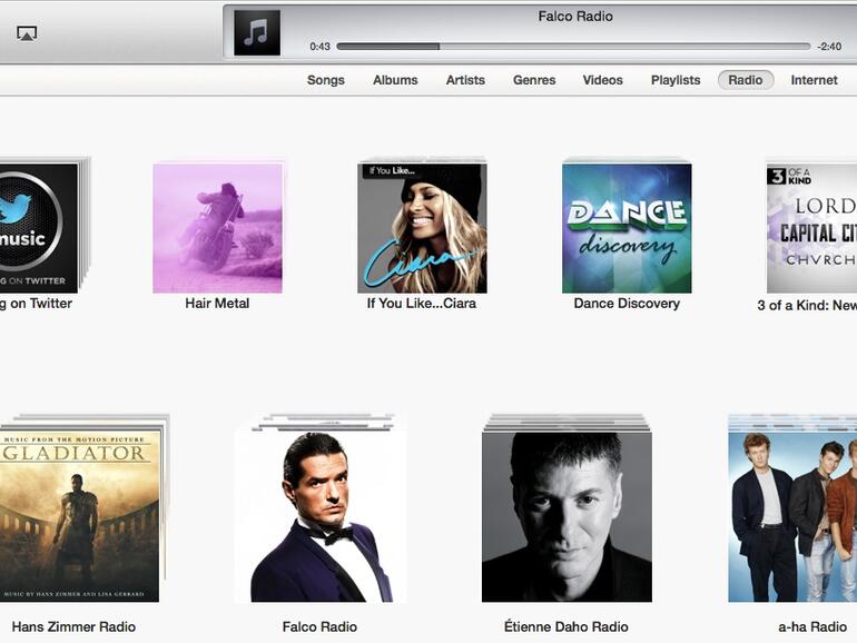 <b>Sender in iTunes Radio:</b>Neben vorgegebenen Sendern können auch eigene Sender erstellt werden