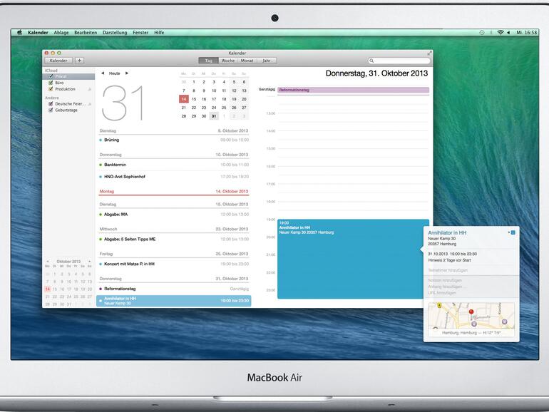 Kalender verzichtet nun auf den Leder-Look und stellt auch Ortsinformationen aus der Karten-App dar.