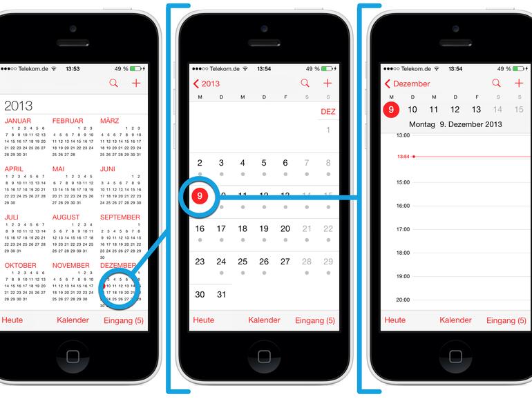 &amp;lt;b&amp;gt;Navigation zwischen Tage-, Monats- und Jahresansicht&amp;lt;/b&amp;gt;