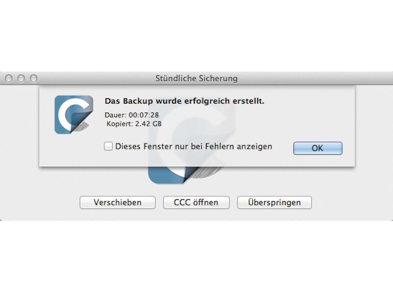 Nach jeder Sicherung erhalten Sie auf Wunsch eine Bestätigung.