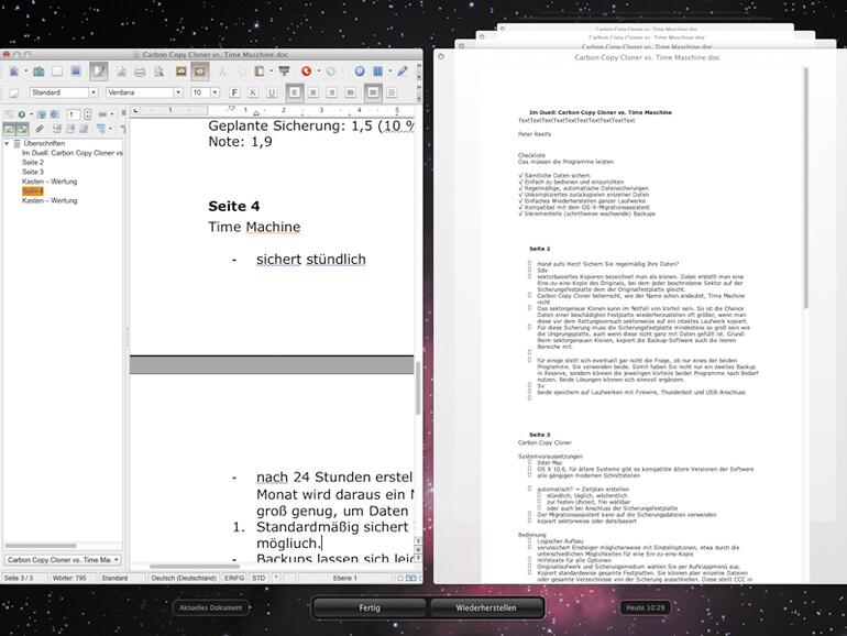 Starten Sie Time Machine, während ein Dokument geöffnet ist, können Sie ältere Speicherstände desselben aufrufen.