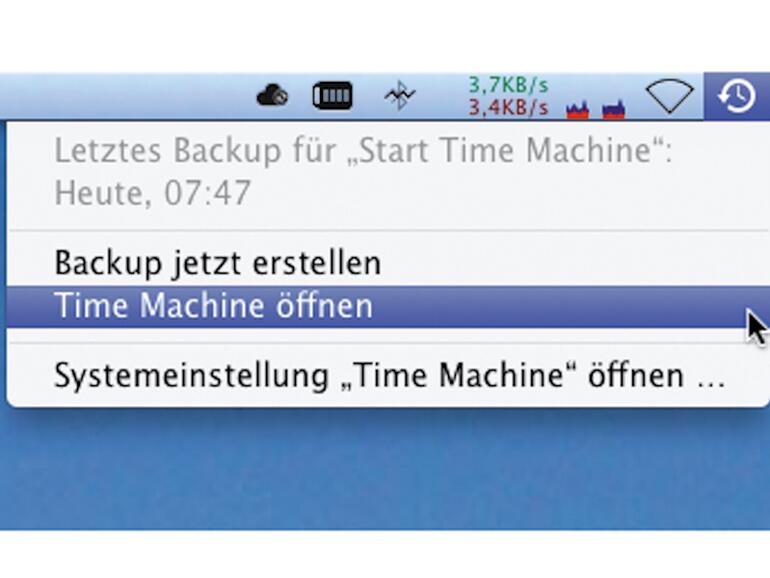 Über die Menüleiste haben Sie stets schnellen Zugriff auf die per Time Machine gesicherten Daten.