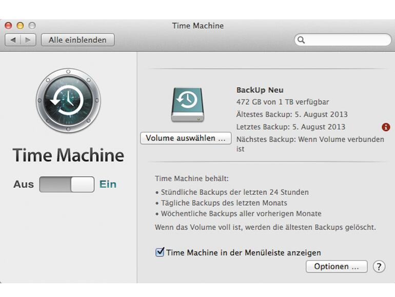 Apple benachrichtigt Sie, wenn über einen längeren Zeitraum kein Time-Machine-Backup erstellt wurde.