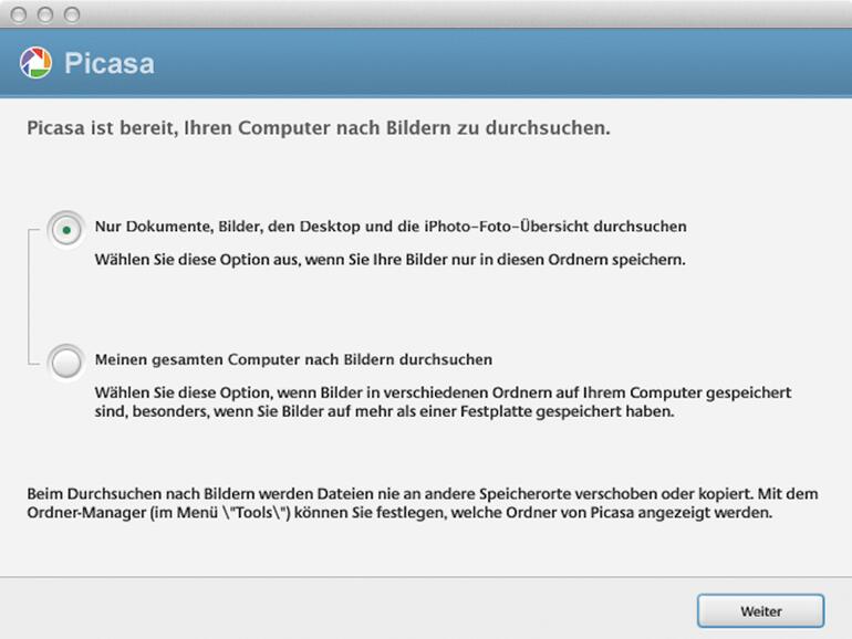 Picasa durchsucht auf Wunsch live alle Bilderordner.