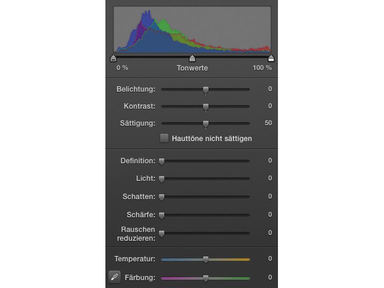 Die Korrekturoptionen von iPhoto sind sehr gut einstellbar.