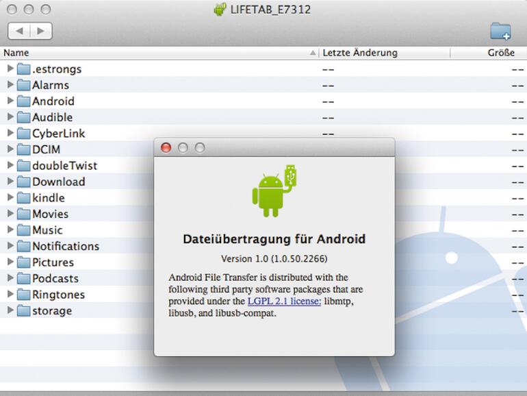 Mit Android File Transfer kopieren Sie die Dateien auf das Android-Gerät.