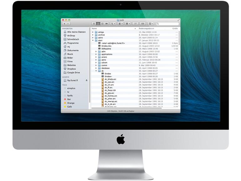 Der Finder behandelt die Server wie fest mit dem Mac verbundene Laufwerke.