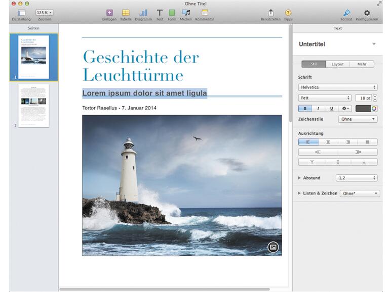 Die Benutzeroberfläche von Pages 5 ist durchdacht und gut strukturiert