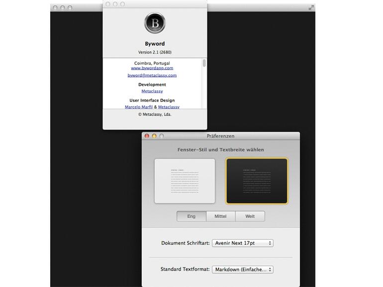 Byword 2.1 glänzt mit einigen Einstellungsmöglichkeiten.