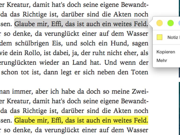 &amp;lt;b&amp;gt;Markieren vs. Markieren:&amp;lt;/b&amp;gt;Wird die &amp;lt;b&amp;gt;[cmd]&amp;lt;/b&amp;gt;-Taste gedrückt gehalten, erstellt iBooks direkt eine farbliche Markierung