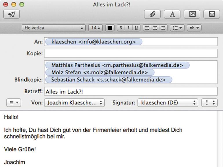 Durch die korrekte Verwendung des Feldes Blindkopie erfahren Empfänger nicht, dass sie nicht die einzigen sind.