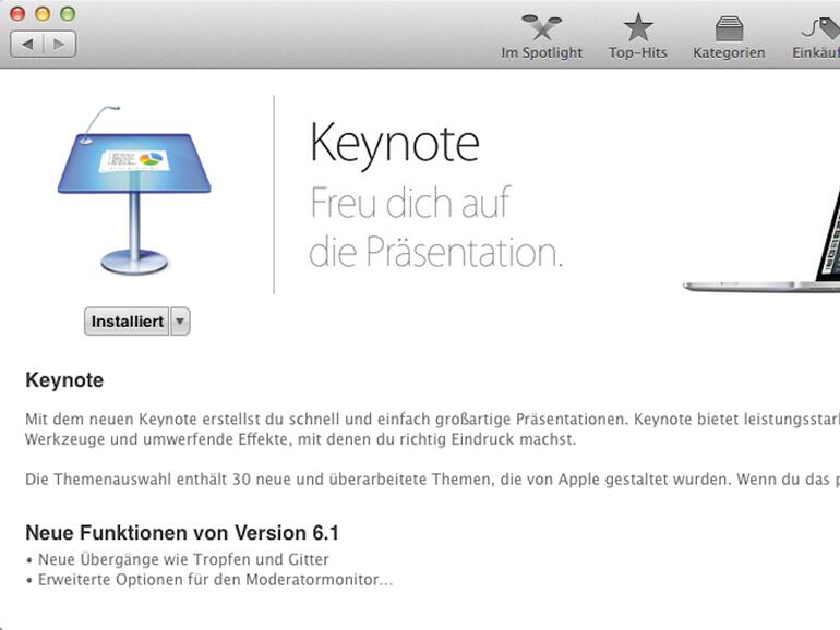 Keynote 6 ist nur im App Store erhältlich.