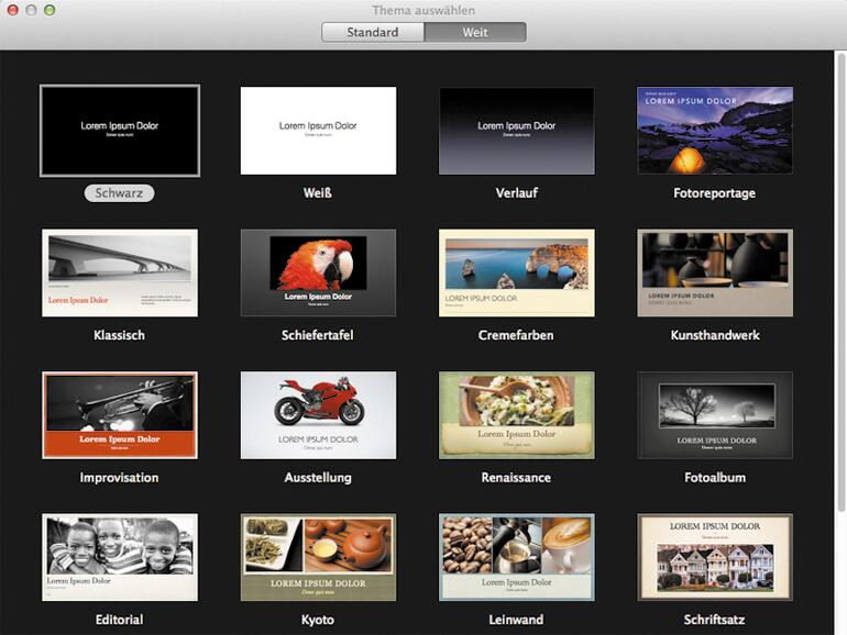 Die Vorlagen von Keynote sind sehr modern gestaltet.