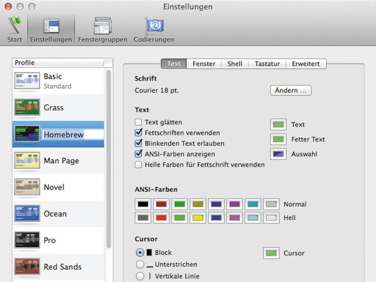 Die Terminal-App lässt sich im Detail konfigurieren.