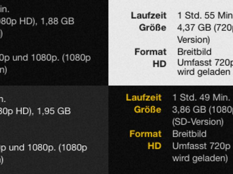 Egal welchen Titel man aktuell anklickt - alle werden nicht nur in 720p sondern auch in 1080p angeboten.