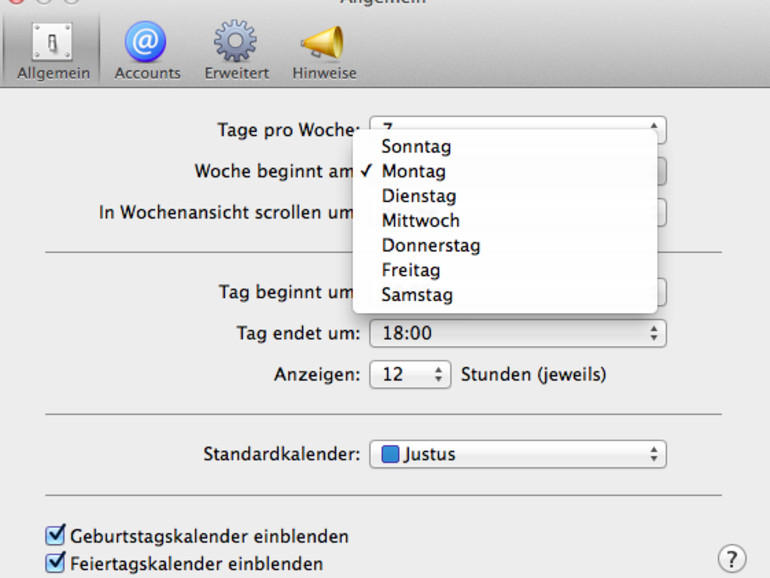 Ersten Wochentag Im Kalender Festlegen Mac Life
