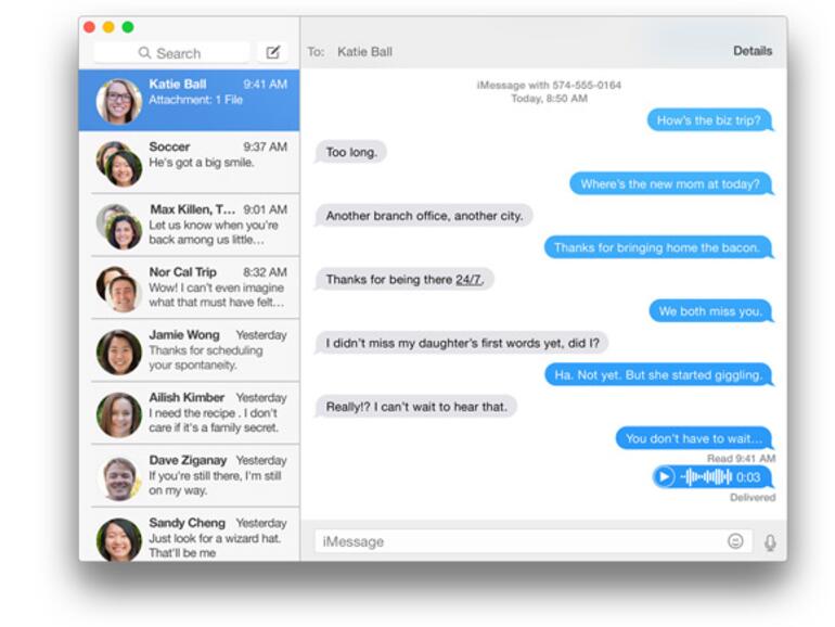 Auch in Yosemite lässt die App Nachrichten spontane Audio- und Video-Clips einbinden.