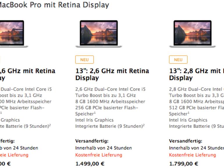 Das Mid-2014-Line-Up des MacBook Pro 13-Zoll.