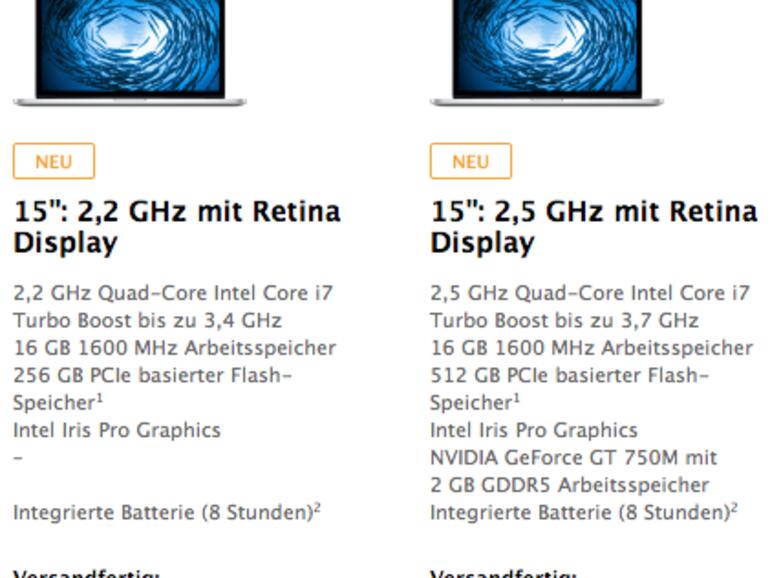 Das Mid-2014-Line-Up des MacBook Pro 15-Zoll.