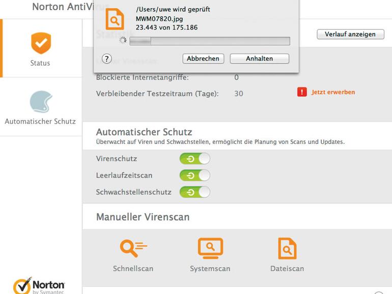 Ein Schnellscan mit Norton Antivirus.