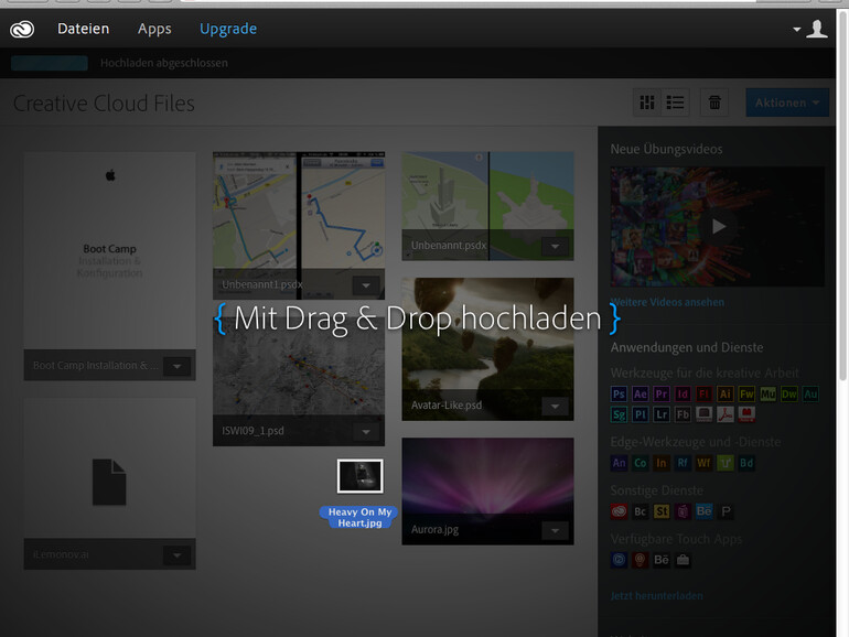 Hochladen per Finder oder Drag & Drop