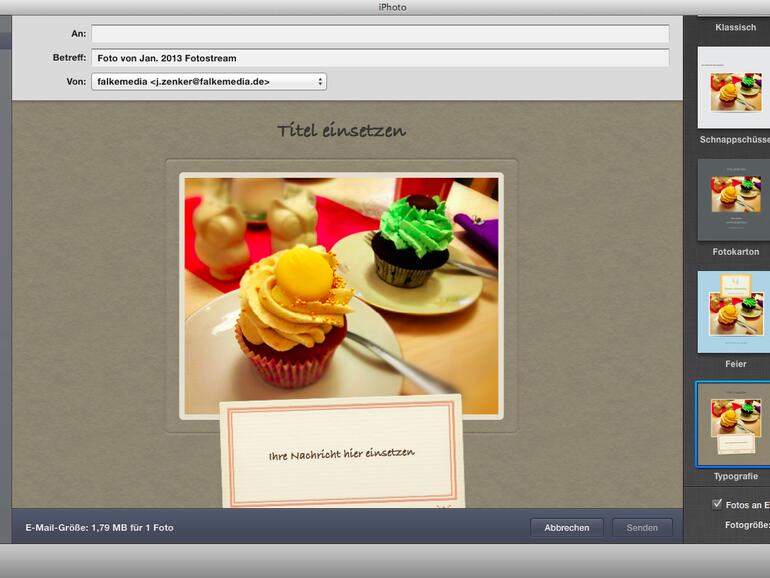 In iPhoto integrierte Mail-Funktion