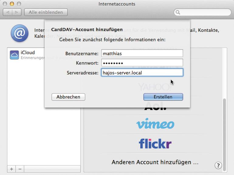 1. CardDAV-Account anlegen