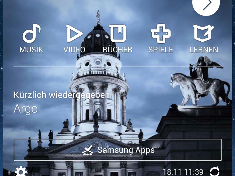 Alles an einem Platz: Über den Startbildschirm des Samsung Hub gelangte man mit nur einem Fingerzeig zu Filmen, Musiktiteln, E-Books, Spielen und Lerninhalten.