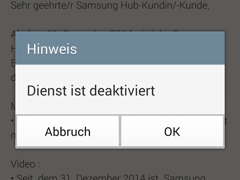 Amtlich! Der Musikdienst ist geschlossen, der Samsung-Premiumdienst ist dauerhaft abgeschaltet.