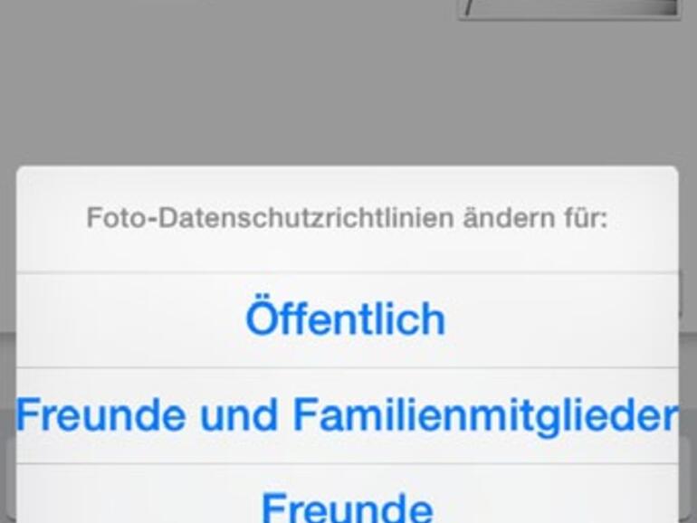 Beim Veröffentlichen von Bildern fragt Sie die Flickr-App nach den entsprechenden Privatsphäre-Einstellungen.