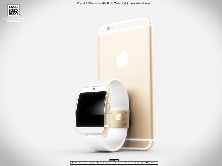 Farblich hat Hajek seine Mock-Up-iWatch an die Farben des iPhones angepasst. Hier in Gold...