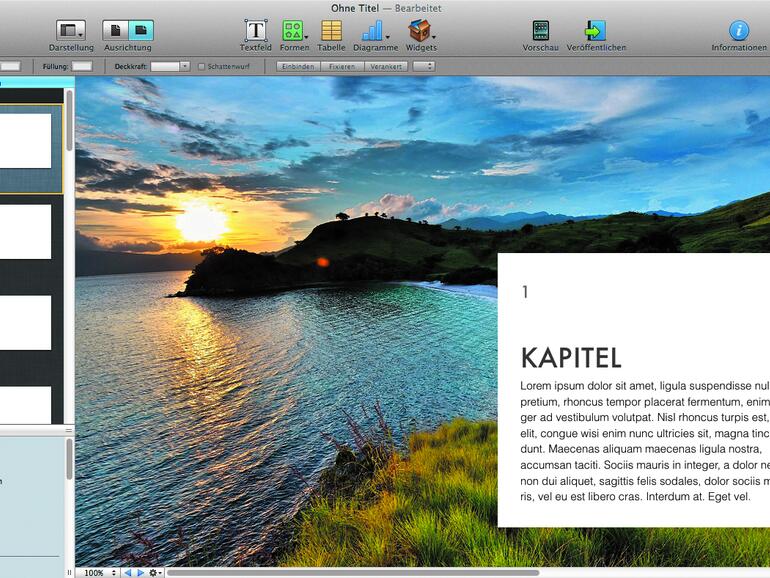 2. Die Layouts einer Vorlage können Sie sich über Darstellung &gt; Layouts einblenden ansehen. Wählen Sie anschließend dort das Layout „Kapiteleinleitung“ aus.