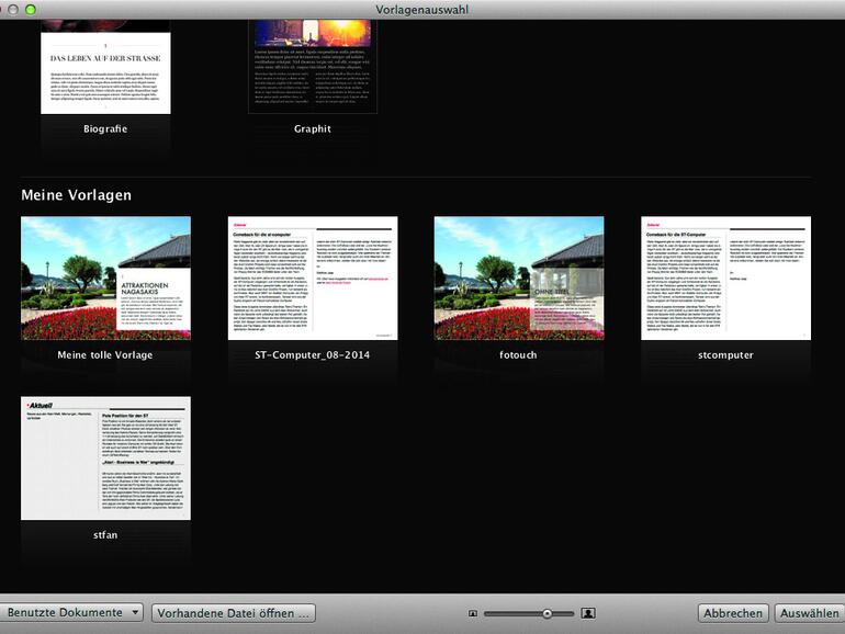 6. Vergessen Sie nicht, über Ablage &gt; Vorlage sichern die Vorlage zur späteren Verwendung zu speichern. Sie erscheint nun zusammen mit den anderen Vorlagen im „Neu“-Fenster.