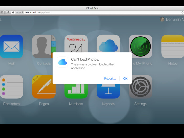 Die Beta-Webseite von Photos gibt eine Fehlermedlung aus.
